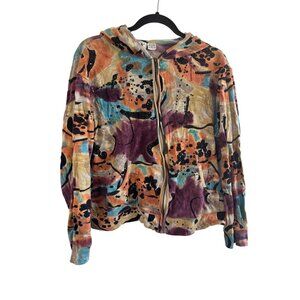 Shana K Tie-Dye sequence Multicolor 100% Cotton Zip-Up Hoodie XL Made In India